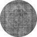 Round Machine Washable Oriental Gray Industrial Rug, wshurb3148gry