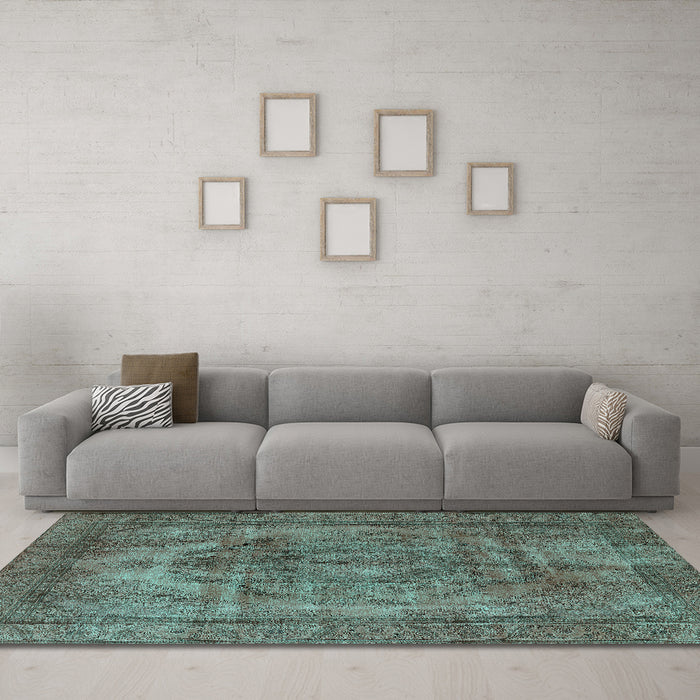 Machine Washable Oriental Turquoise Industrial Area Rugs in a Living Room,, wshurb3148turq