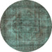 Round Machine Washable Oriental Turquoise Industrial Area Rugs, wshurb3148turq