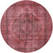 Round Mid-Century Modern Fire Brick Red Oriental Rug, urb3148