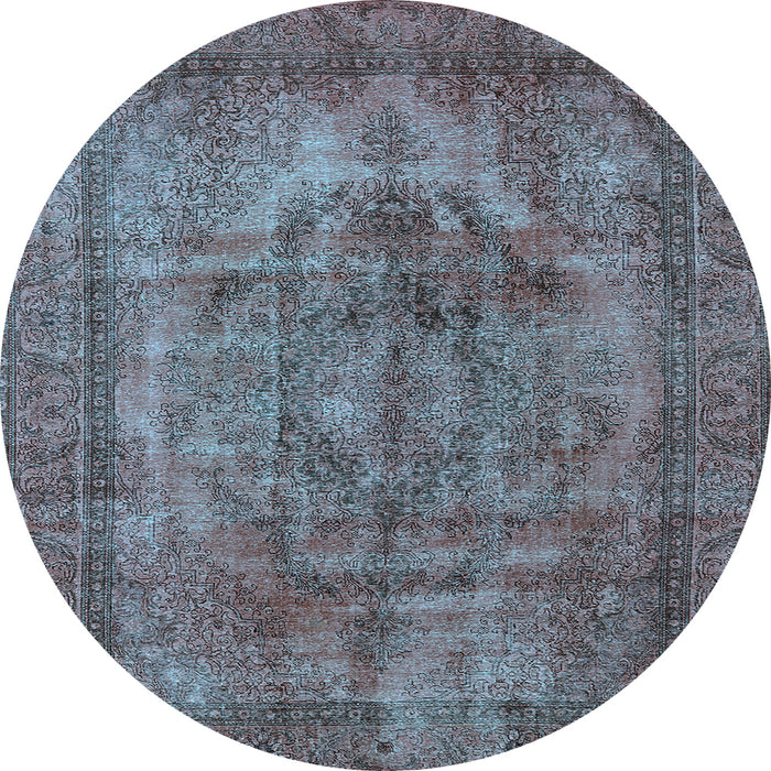 Round Machine Washable Oriental Light Blue Industrial Rug, wshurb3148lblu