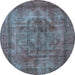 Round Machine Washable Oriental Light Blue Industrial Rug, wshurb3148lblu