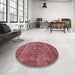 Round Mid-Century Modern Fire Brick Red Oriental Rug in a Office, urb3148