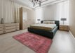 Mid-Century Modern Fire Brick Red Oriental Rug in a Bedroom, urb3148