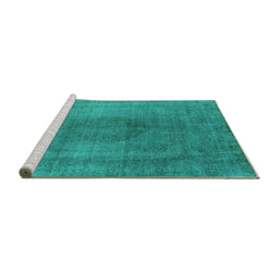 Sideview of Machine Washable Oriental Turquoise Industrial Area Rugs, wshurb3149turq