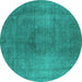 Round Oriental Turquoise Industrial Rug, urb3149turq