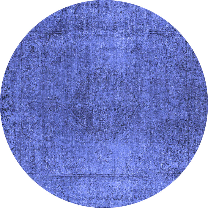 Round Machine Washable Oriental Blue Industrial Rug, wshurb3149blu