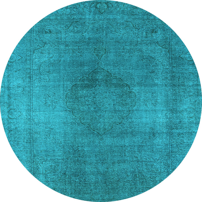 Round Machine Washable Oriental Light Blue Industrial Rug, wshurb3149lblu