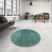 Round Machine Washable Industrial Modern Greenish Blue Green Rug in a Office, wshurb3149