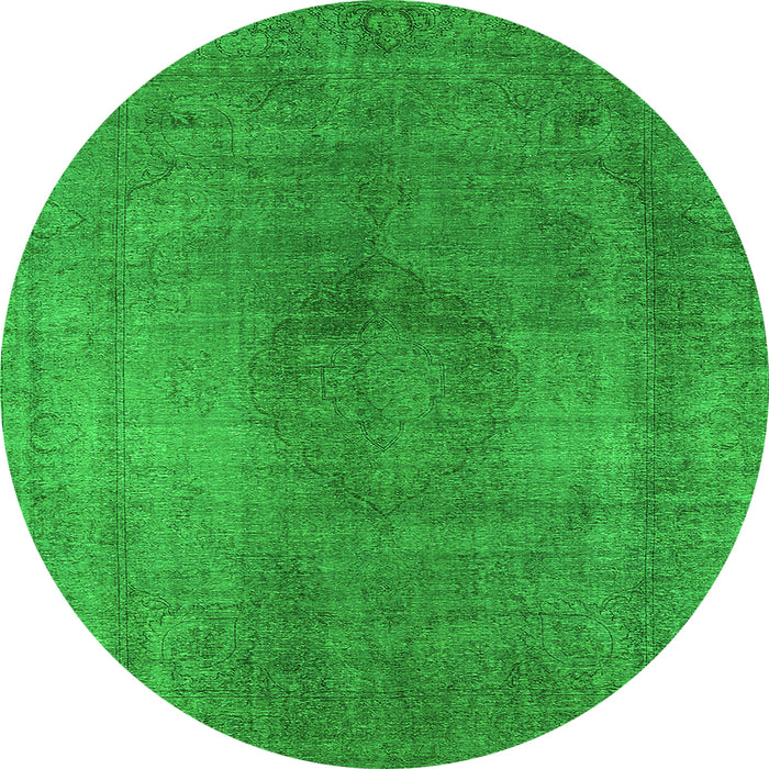 Round Machine Washable Oriental Green Industrial Area Rugs, wshurb3149grn