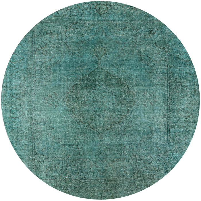 Round Mid-Century Modern Greenish Blue Green Oriental Rug, urb3149