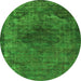 Round Machine Washable Oriental Green Industrial Area Rugs, wshurb3150grn