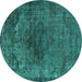 Round Machine Washable Oriental Turquoise Industrial Area Rugs, wshurb3150turq