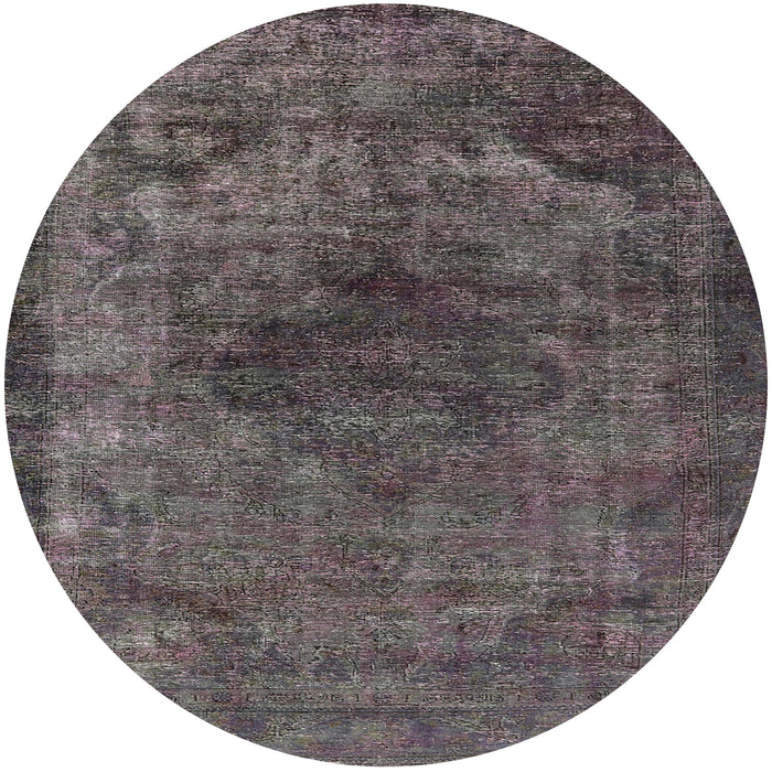 Round Mid-Century Modern Charcoal Gray Oriental Rug, urb3150
