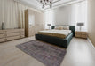 Mid-Century Modern Charcoal Gray Oriental Rug in a Bedroom, urb3150