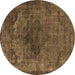 Round Machine Washable Oriental Brown Industrial Rug, wshurb3150brn