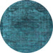 Round Machine Washable Oriental Light Blue Industrial Rug, wshurb3150lblu