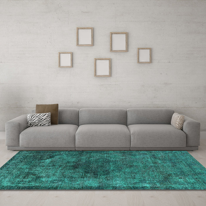 Machine Washable Oriental Turquoise Industrial Area Rugs in a Living Room,, wshurb3150turq