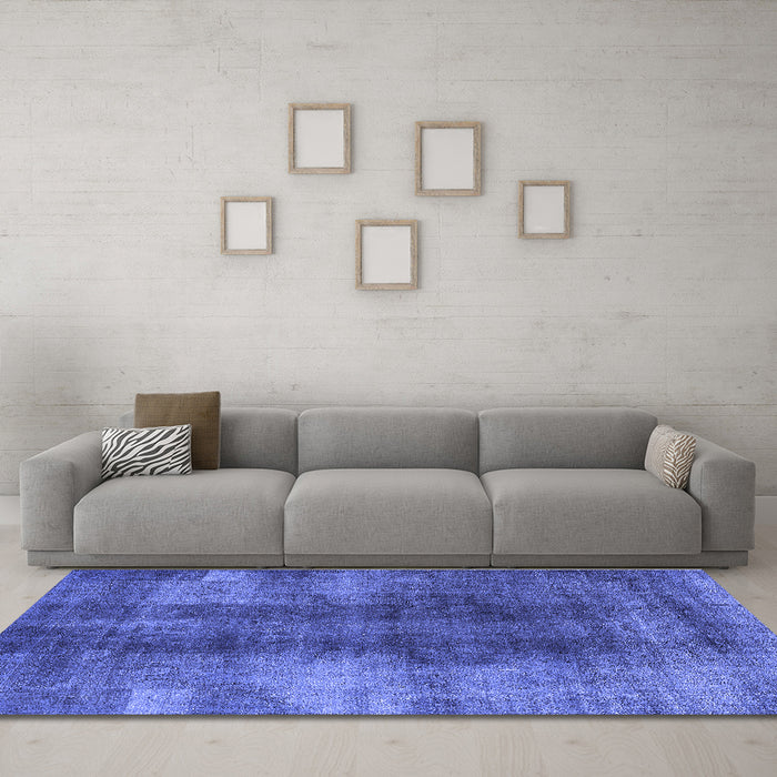 Machine Washable Oriental Blue Industrial Rug in a Living Room, wshurb3151blu