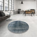 Round Mid-Century Modern Light Slate Gray Oriental Rug in a Office, urb3151