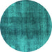 Round Machine Washable Oriental Turquoise Industrial Area Rugs, wshurb3151turq