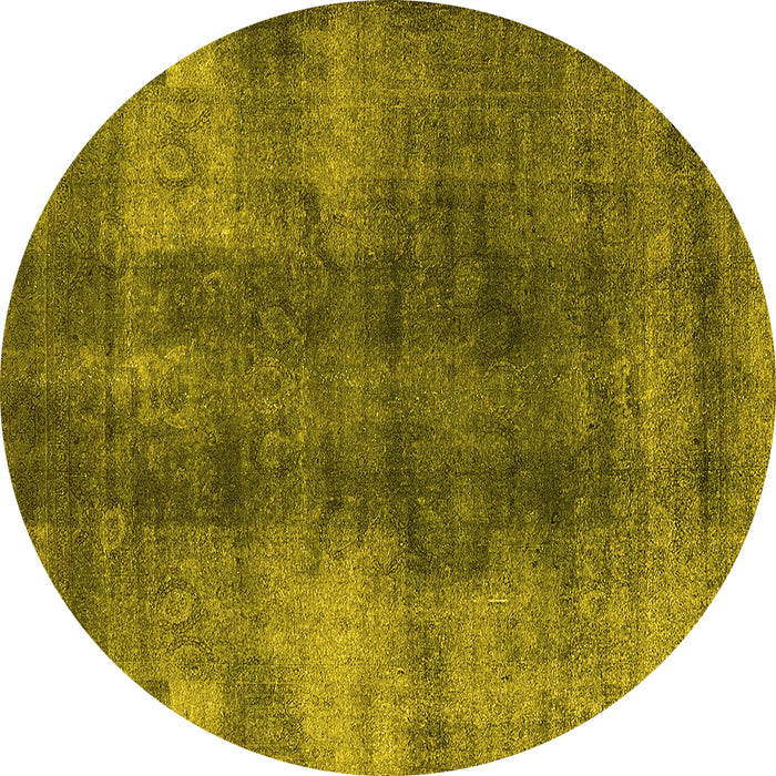 Round Machine Washable Oriental Yellow Industrial Rug, wshurb3151yw