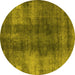 Round Machine Washable Oriental Yellow Industrial Rug, wshurb3151yw