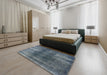 Mid-Century Modern Light Slate Gray Oriental Rug in a Bedroom, urb3151