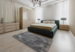 Mid-Century Modern Gray Oriental Rug in a Bedroom, urb3152