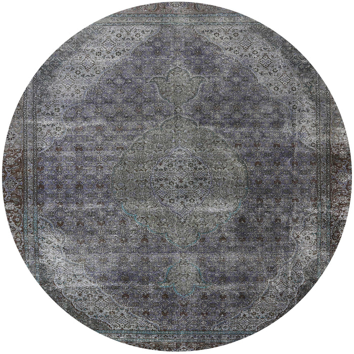 Round Mid-Century Modern Gray Oriental Rug, urb3152