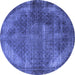 Round Machine Washable Oriental Blue Industrial Rug, wshurb3152blu