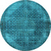 Round Machine Washable Oriental Light Blue Industrial Rug, wshurb3152lblu