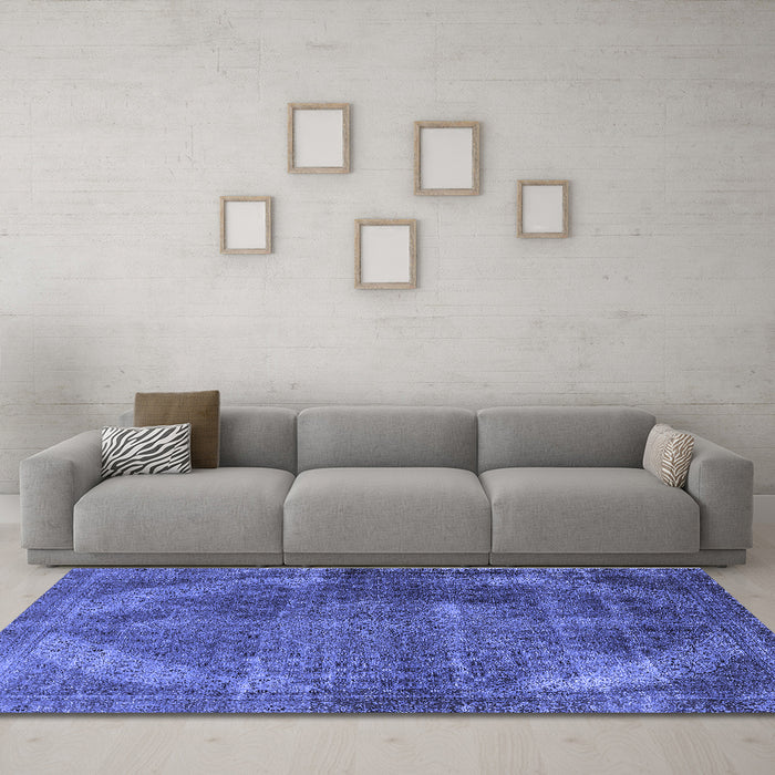 Machine Washable Oriental Blue Industrial Rug in a Living Room, wshurb3152blu