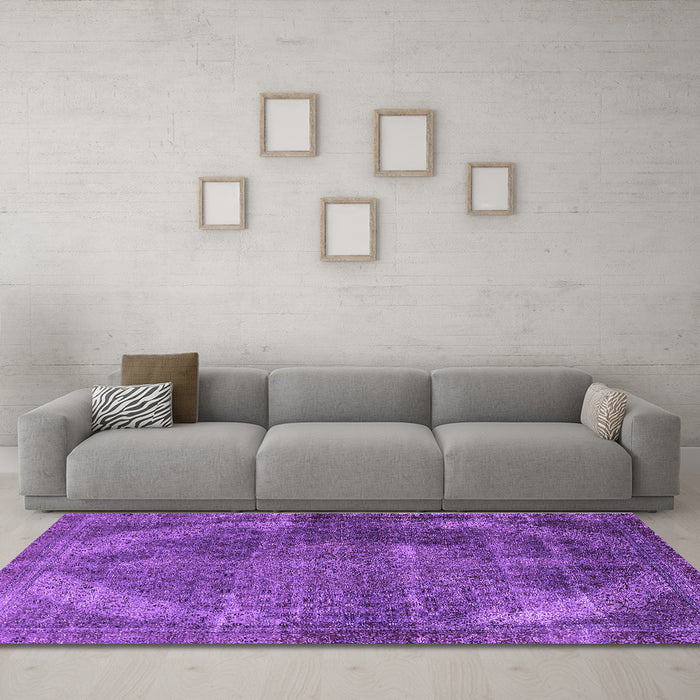 Machine Washable Oriental Purple Industrial Area Rugs in a Living Room, wshurb3152pur