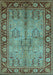 Machine Washable Oriental Light Blue Industrial Rug, wshurb3153lblu