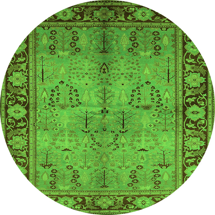 Round Machine Washable Oriental Green Industrial Area Rugs, wshurb3153grn
