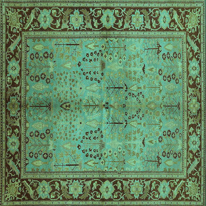 Square Oriental Turquoise Industrial Rug, urb3153turq