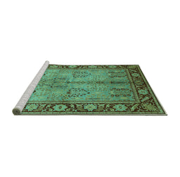 Sideview of Machine Washable Oriental Turquoise Industrial Area Rugs, wshurb3153turq