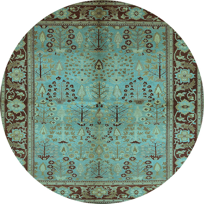 Round Machine Washable Oriental Light Blue Industrial Rug, wshurb3153lblu