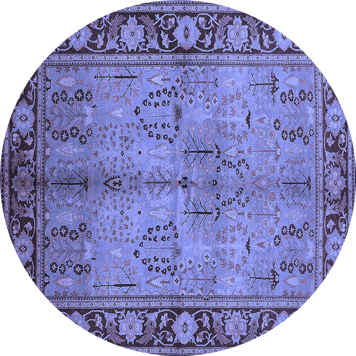 Round Machine Washable Oriental Blue Industrial Rug, wshurb3153blu