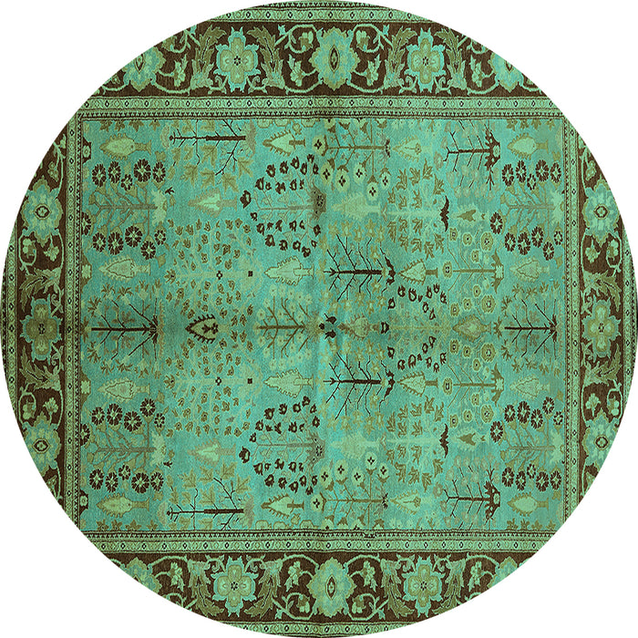 Round Oriental Turquoise Industrial Rug, urb3153turq
