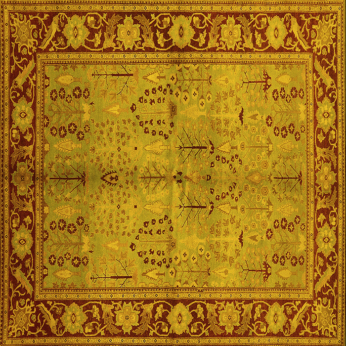 Square Machine Washable Oriental Yellow Industrial Rug, wshurb3153yw