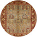 Round Mid-Century Modern Mahogany Brown Oriental Rug, urb3153