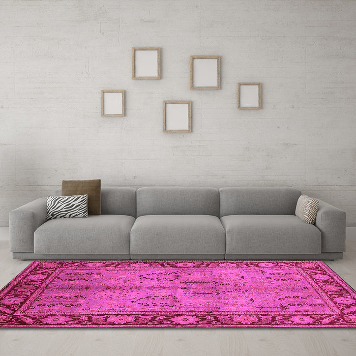 Machine Washable Oriental Pink Industrial Rug in a Living Room, wshurb3153pnk