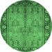 Round Machine Washable Oriental Emerald Green Industrial Area Rugs, wshurb3153emgrn