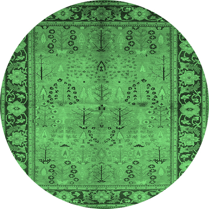 Round Oriental Emerald Green Industrial Rug, urb3153emgrn