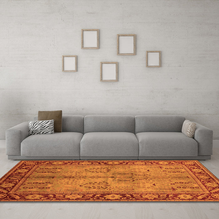 Machine Washable Oriental Orange Industrial Area Rugs in a Living Room, wshurb3153org
