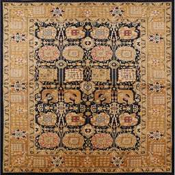 Square Mid-Century Modern Red Brown Oriental Rug, urb3154