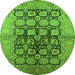 Round Machine Washable Oriental Green Industrial Area Rugs, wshurb3154grn