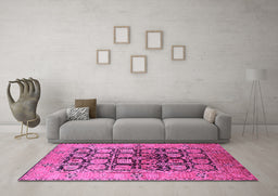 Machine Washable Oriental Pink Industrial Rug in a Living Room, wshurb3154pnk